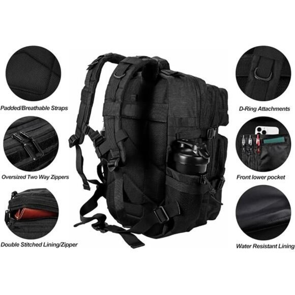 LHI Tactical Backpack 45L Military Molle Hiking Camping Survival Rucksack - Picture 5 of 7